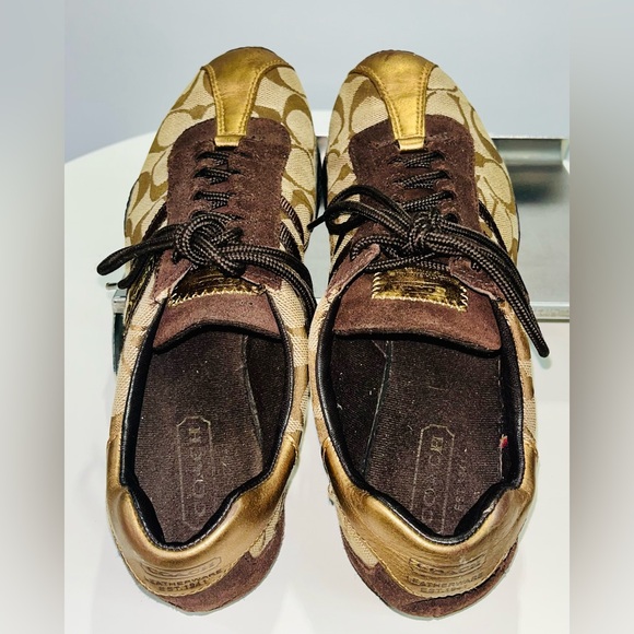 Pre-loved Coach Monogrammed Kate Sneakers, Coach browns with copper trim 7.5M US - Picture 6 of 10